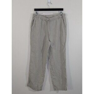 Charter Club Women's Large Pull On Pants Linen Beige Wide Leg Pockets Beach